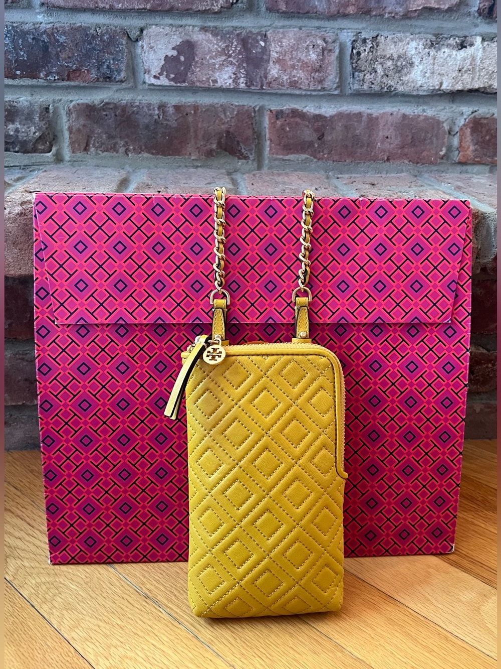 Tory Burch Yellow Leather Fleming Phone Crossbody Bag - Picture 3 of 12